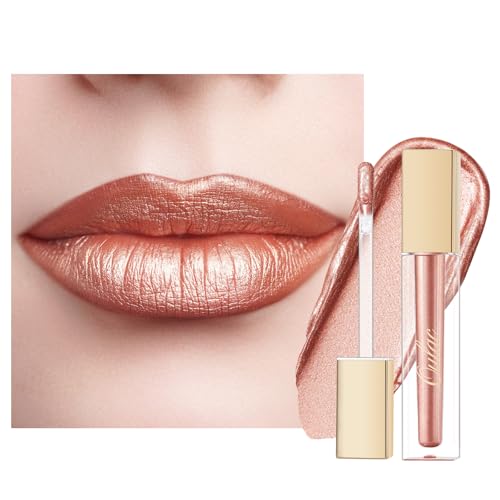 Oulac Peach Diamond Lip Gloss - Metallic Nude Liquid Lip Stain, Long Lasting Lipstick for Women, also for Eyeshadow, Glitter Finish, Waterproof, No Transfer, Full Coverage, Vegan, 4.5ml, MD06