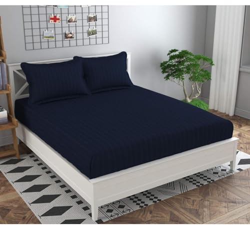 Image of Combo Pack of 2 Elastic Fitted Bedsheet 1 for Double Bed and 1 for Single Bed of Same Print 200TC(Plain Blue)