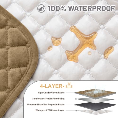 SYJOVIA Sectional Couch Covers for Dogs 100% Waterproof Corner L Shaped Sofa Cover Pet Friendly Velvet Washable Anti Slip L Shape Modular Sofa Slipcover Protector with Pockets (Light Brown, Small) by SYJOVIA - Image 3