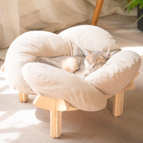 CheerPals Erhöhtes Katzenbett Blumenform, 55cm L&W Großes Katzensofa, Stilvoll Katzenstuhl mit Hochelastischer Weich Kissen, Katzenmöbel zum...