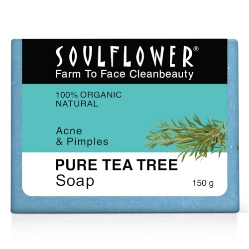 Image of Soulflower Tea Tree Soap Handmade, 100% Pure, Natural & Cold processed Grade 1 BIS Standard Premium & Luxurious Soap with Essential Oils, Exotic Herbs & Aroma, 150g