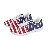 Jeiento American Flag Shoes Women Running Shoes Red White and Blue Sneakers Patriotic Tennis Shoes Lightweight Sports Breathable Gym Lace Up Athletic Trainers