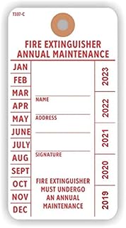 FIRE Extinguisher Annual Maintenance Tag, 5.75" x 3", Red on White 13 Pt Cardstock w Reinforced Hole - Pack of 100 Tags