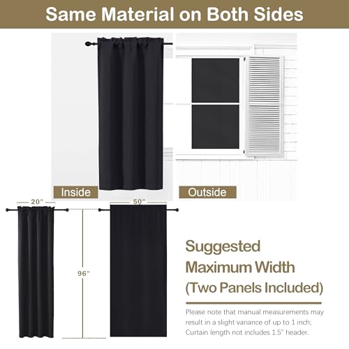 Image of Black Blackout Curtains 96 Inch Length 2 Panels Set, Solid Thermal Insulated Room Darkening Soft Fabric Privacy Curtains for Sliding Door, Dual Rod Pocket Window Drapes, 2x50Wx96L Inches