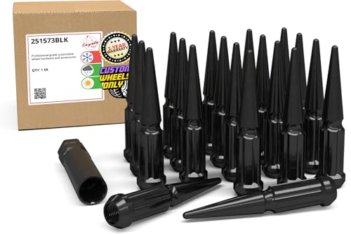 Image of Wheel Accessories Parts 20 Pcs M14x2 14x2 Thread Spike Spline 4.40 inch Long Lug Nuts Black Chrome Truck Spline Hex Fits Ford Expedition F-150 | Lincoln Navigator