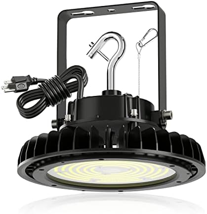 Adiding UFO LED High Bay Light 150W Bright 170LM/W DLC Listed 25,500LM 0-10V Dimmable Shop Light AC100-277V with 6.56ft US Plug Power Cable, Rotatable Bracket for Barn, Warehouse, Workshop, Storage