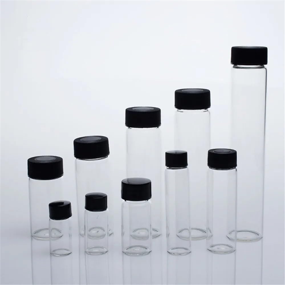 Attrezzature e forniture di laboratorio Flaconi for campioni in vetro trasparente da 3 ml a 50 con tappo a vite in plastica nera Flacone essenziale for uso in laboratorio