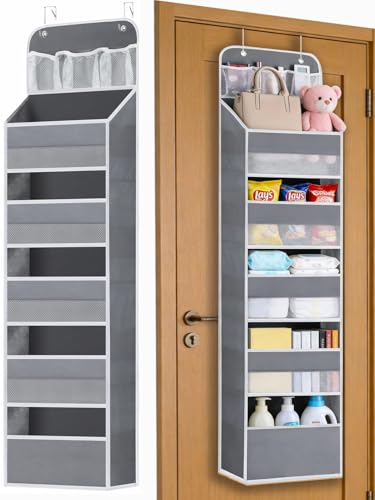 Image of Wakaye Over the Door Organizers - 5 Tier Hanging Door Storage with 5 Spacious Pockets, Anti -Tilt 44 lb Load Behind Door Organizer for Bedroom,Nursery,Bathroom,Kitchen,Dorm,Pantry - 1 Pack,Grey