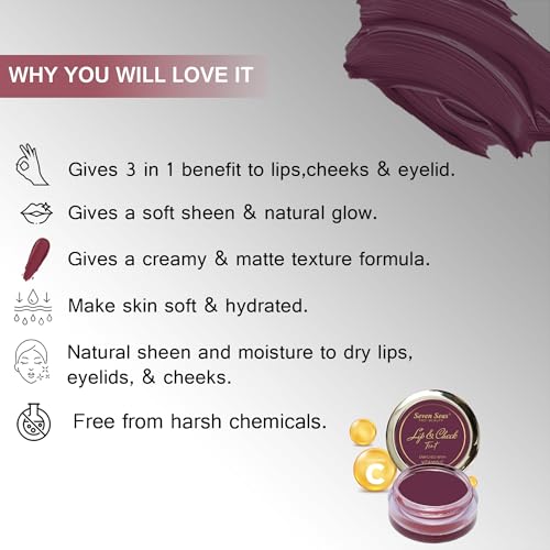 Image of Seven Seas Lip & Cheek Tint Richness Of Essential Oils And Vitamin C For Lips, Eyelids & Cheeks, Matte Finish Give You A Soft Natural Glow (Wine Berry), 1 Count