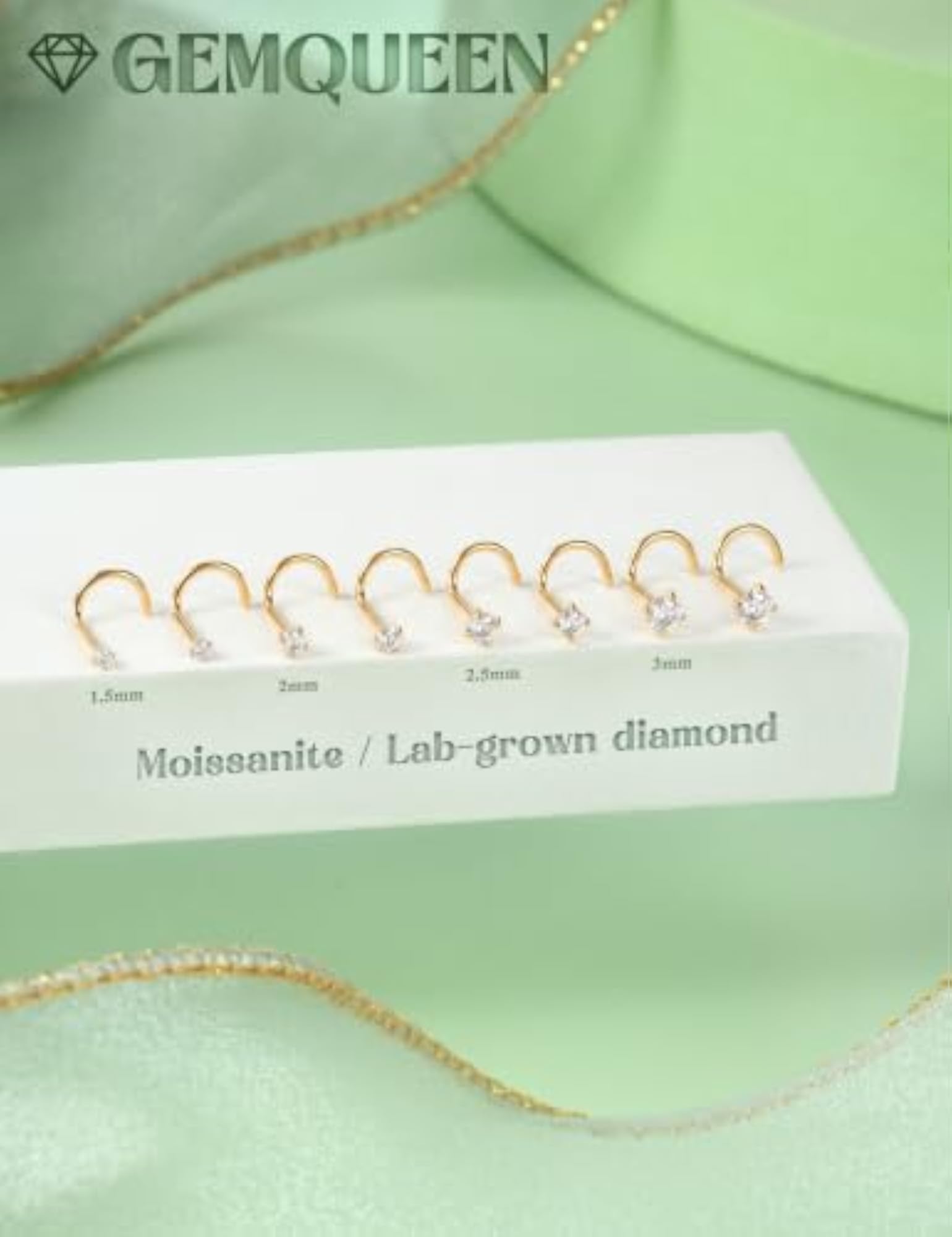 8pcs Moissanite Nose Earrings Set, 18K Gold Plated