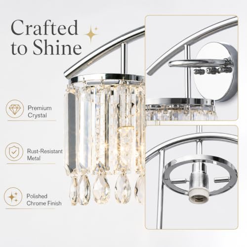 Image of USHOWER 3-Light Wind Chime Crystal Bathroom Light Fixtures