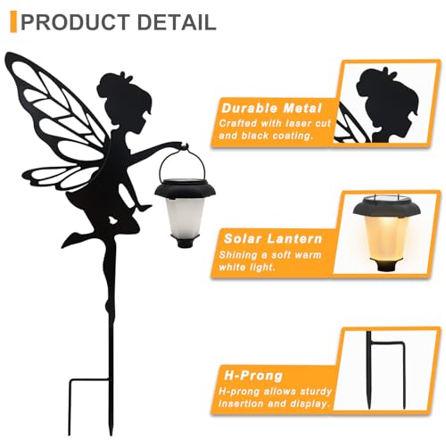 image for SUNNYPARK Solar Fairy Garden Stake Decorative Lantern, 2 Pack Metal Fa