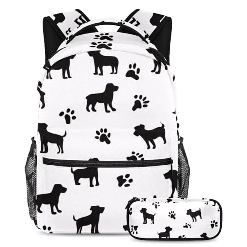 Sac d'école noir et sa trousse motif chien pour collégiens actifs