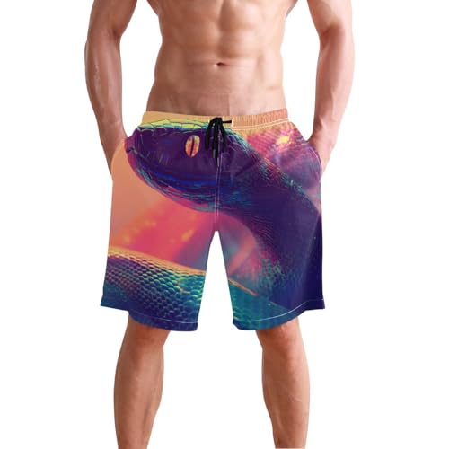 Men Swim Trunks-Surreal Snake, Beach Shorts with Inner Lining Quick Dry Board Shorts Small