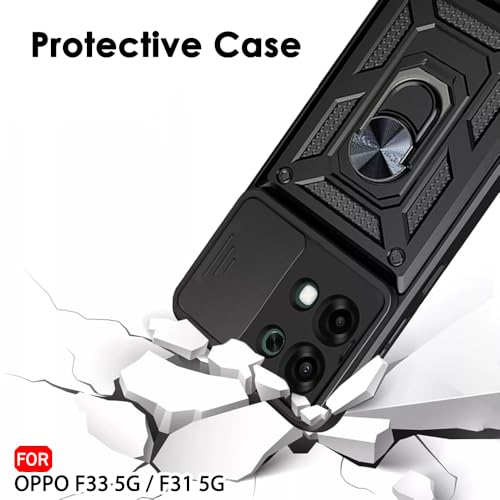 Image of TheGiftKart Tough Armor Bumper Back Cover Case for Oppo F33 5G / F31 5G | Kickstand & Ring Holder | 360 Degree Protection Back Cover Case for Oppo F33 / F31 5G (PC & TPU, Sliding Camera Cover, Black)