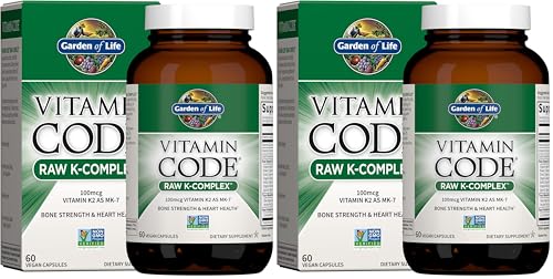 Image of Garden of Life Vitamin K2 and K1, Vitamin Code Vegan K Complex for Bone Strength and Heart Health, Omega Rich Flax Seed Oil, Trace Minerals, Probiotics, 60 Day Supply, (Pack of 2)