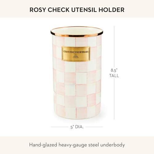 Image of MACKENZIE-CHILDS Enamel Utensil Holder, Pink-and-White Rosy Check