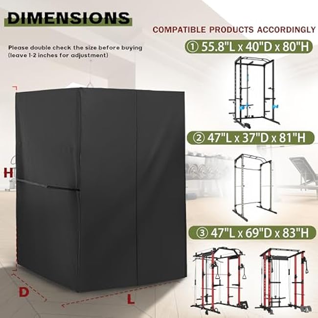 Squat Rack Cover, Waterproof Power Cage Cover, Protective Squat Cage Cover for Home Gym, Outdoor Power Rack Cover/Gym Rack Cover/Weight Lifting Rack Cover/Smith Machine Cover