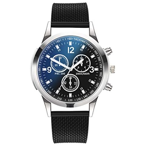 Mens Simple Watch Analog Quartz Stainless Steel Mesh Band Dial Casual Wrist Watches for Men (B) Cover