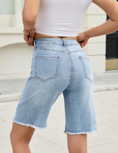 TOSATISFINE Jean Shorts for Women High Waisted Baggy Wide Leg Long Denim Shorts Casual Summer Jorts Light Blue M — view 6