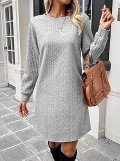 Women's Summer Bodycon Mini Dress Long Sleeve Crewneck Ribbed Knit Slim Fit Casual Sweater Dresses