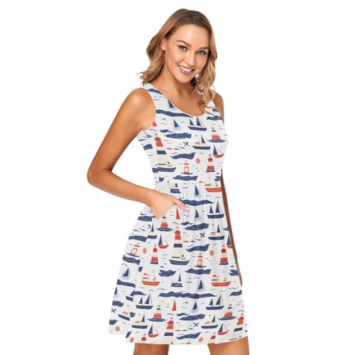 Image of ALAZA Women's Summer Dress Sun Dress Sleeveless with Pockets