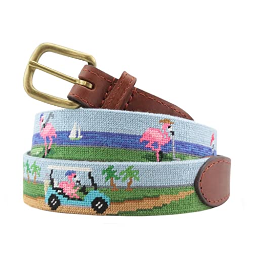 Fairway Flamingos Needlepoint Belt by Smathers & Branson