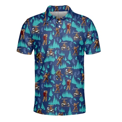HIHI GLOBAL Bigfoot Golf Polo Shirts for Men, Bigfoot Sasquatch