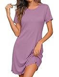 Demegimi Chemise de Nuit en Coton Robe Femme Courte Manches Courtes Nuisette Légère Robe Tee Shirt Vêtements de Nuit Été，Rose Poudré，XL