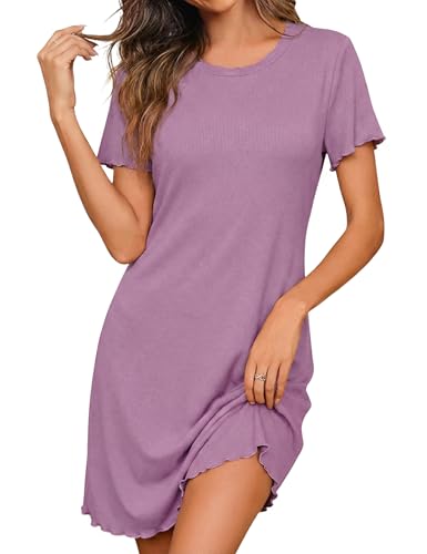 Demegimi Camisones de Mujer Verano Pijama de Manga Corta Dormir Algodón Ligero Ropa de Dormir Transpirable para Mujer