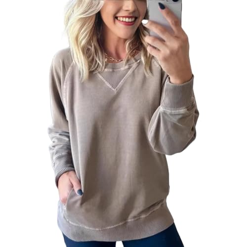 Generisch Jersey de manga murciélago para mujer con bolsillos de punto acanalado para mujer, talla grande, moca, M