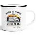 Produktbild Moonworks® Emaille-Tasse Camping Home is where the Stellplatz is Geschenke für Camper Wohnmobil Spruch lustig emaille-weiß-schwarz standard