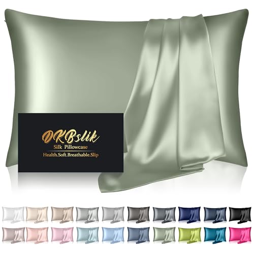 Image of Silk Pillowcase for Hair and Skin, Mulberry Silk Pillow Cases Queen Size, Anti Acne Cooling Beauty Sleep Both Sides Natural Silk Satin Pillowcases with Hidden Zipper, Gifts for Women Men, Sage Green