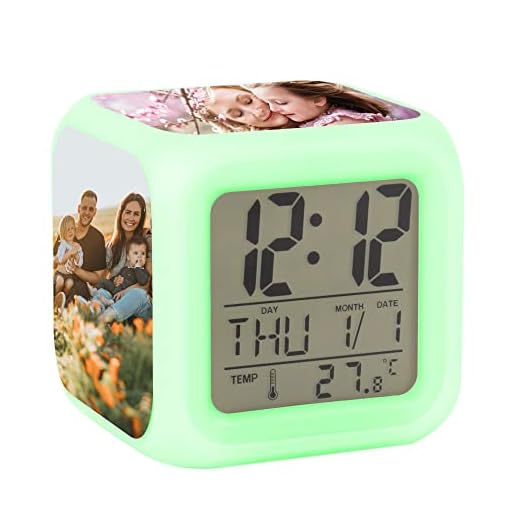 Aisi Customized Photo Alarm Clock Personalized 7-Color Night Light LED Digital Alarm Clock Modern Cube Desk Clock