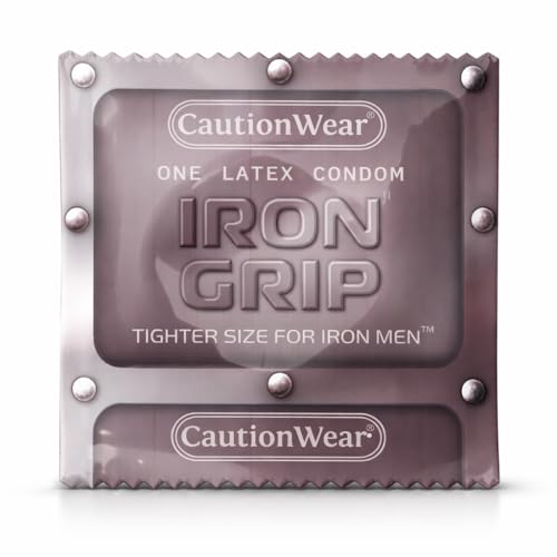 Caution Wear Iron Grip Condoms 100 Pack Snug Tighter Fit Latex Condoms for Men Lubricated Secure Fit Individually Wrapped Bulk Value Pack
