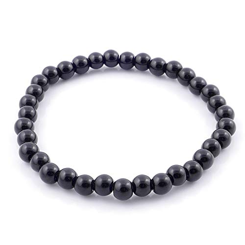 ARITZI u0096 Pulsera elástica con Bolitas de Piedras Naturales con un diámetro de 6 mm - Onix