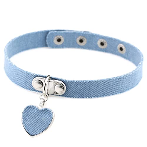 Women Bohemian Denim Jean Choker Collar Necklaces Fashion Heart Pendant Chokers Necklaces Jewelry