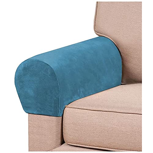 Armchair Couch Arm Rest Cover Set Of 2 Thick Velvet Stretch Sofa Chair Arm Caps, Taupe Anti-Slip Slipcovers For Furniture Protector,
