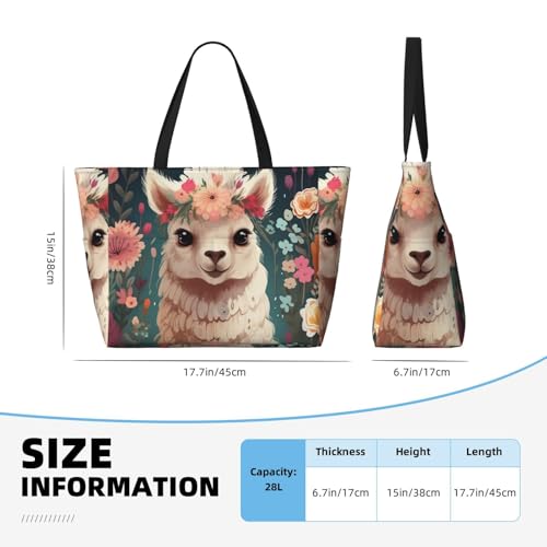 Flower Alpaca Beach Bags For Women Large Waterproof Sandproof Beach Tote Bag Lightweight Carry On Bag For Gym Travel Vocation4
