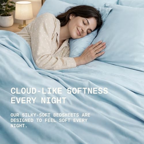 Image of TRUE BAMBOO Sheets Set California King Size - Silky Soft Luxe 4 Piece Bed Sheets with Breathable & Moisture-Wicking Fabric - 16 inch Deep Pocket with Corner Straps