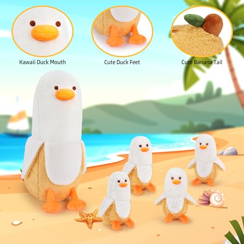 Image of Auspicious beginning 5 PCS Banana Duck Plush Stuffed Animal Family, 20'' Cute Banana Duck Mommy with 4 Baby Plushies Kawaii Plush Toy Birthday Gifts for Kids Boys Girls