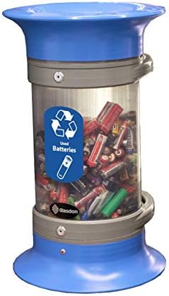 Glasdon C-Thru 5Q Battery Recycling Tube (Blue) – Small Battery Recycling Bin – Compact 5Q Transparent Battery Collection Tube – Standard/Recycle Across America Decals (Standard Battery Decal)