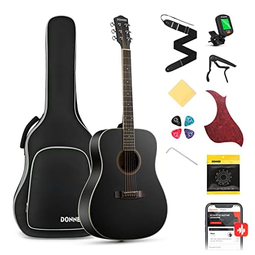 Donner Guitarra Acústica 4/4 de Adulto Guitarra Acústica Kit 41 Pulgadas Dreadnought de Principiante con Cuerde Afinador Cejilla Negra