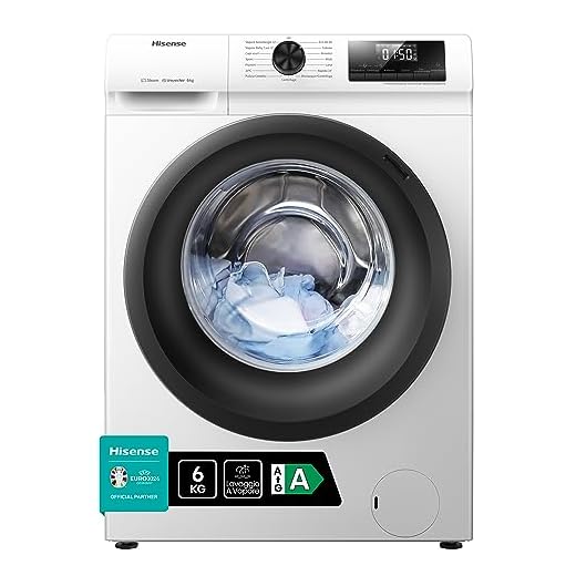 Hisense WFQE6012EVM Lavatrice Slim Carica Frontale, 6kg, Classe A, 1200 giri, Vapore, Motore Inverter