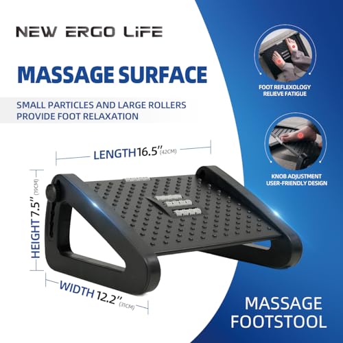 New Ergo Life Adjustable Footrest Under Desk, Comfort Foot Stool at Work, 6-Position Multi-angle Adjustable Foot Pedal, Ergonomic Posture Support, Foot Support for Office and Home (Black) - Image 6