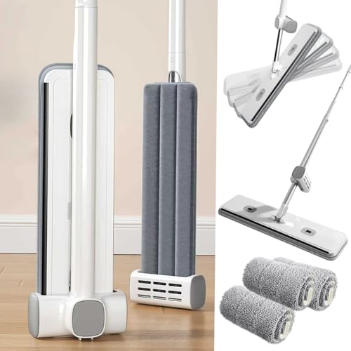 Microfiber Mop Large Flat Mops for Floor Cleaning 4 Reusable Washable mop Pads Hardwood Cleaning System Wet and Dust Mop with 61 in Long Stainless Steel Handle