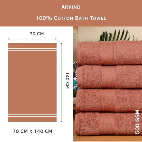 Image of Arvind 100% Cotton Towels for Bath | Towels for Bath Large Size | 500 GSM Bath Towel - Soft & Absorbent | 2 Piece Bath Towel for Men /Women | Urban Comfort | 70 cm x 140 cm - Rust