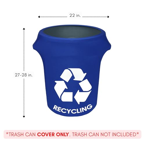 Image of YOUR CHAIR COVERS - 32 Gallon Spandex Trash Can /Waste Container Cover Royal Blue with Recycling Logo - Royal Blue (Cover ONLY, Trash CAN NOT Included)