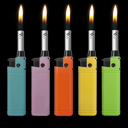 Navpeak Mini Candle Lighter Multipurpose Lighter Utility Lighters with Extended Wand Handy Refillable for Kitchen Fireplace Pilot Light DIY BBQ Grill Stove 5 Pack (Butane Included)