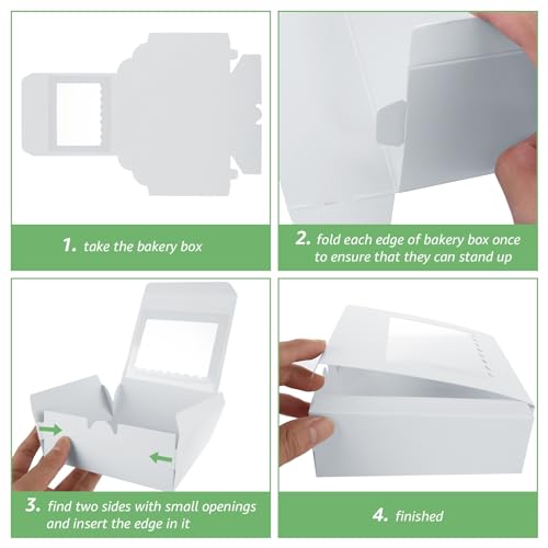 QTLCOHD 100 Pcs Cookie Boxes 5x5x2 Inch Cupcake Boxes 4 Count Bakery Boxes with Window White Small Treat Boxes Mini Cake Boxes Bulk Dessert Pastry Boxes for Pastries Donuts Chocolate Strawberries by QTLCOHD - Image 3